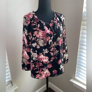Joie Black and Pink Floral Blouse